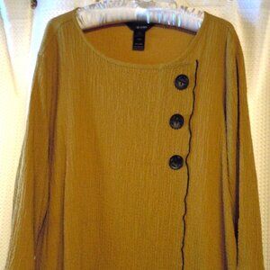 Ali Miles Top Rayon Crinkle Asymmetrical Front Buttons Mustard/Goldenrod 1X
